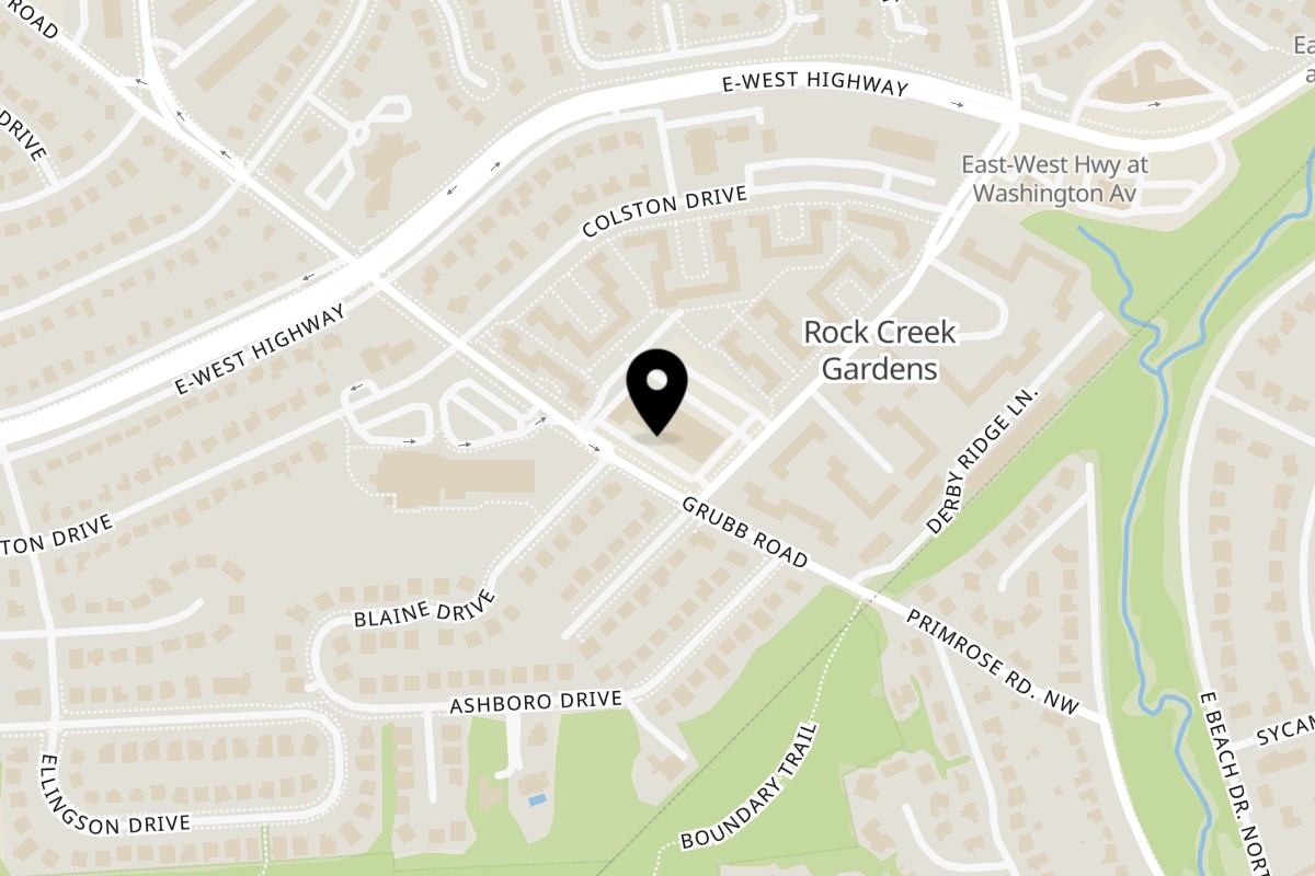 Map showing the location of Narin Noodle on 8315 Grubb Rd in Silver Spring
